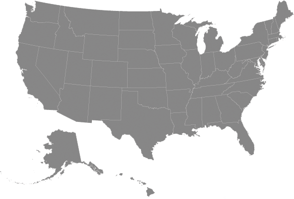 Gray outline map of the contiguous United States with Alaska and Hawaii insets.